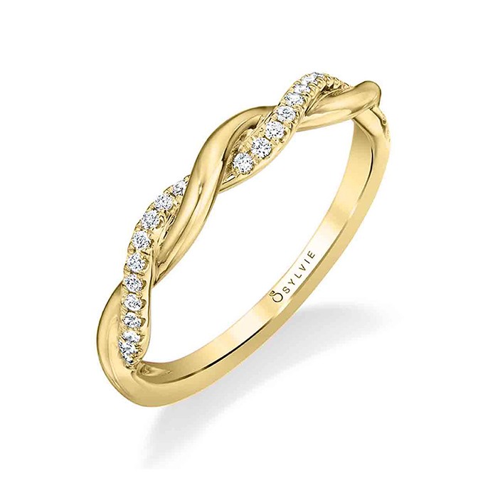 Modern Spiral Diamond and Gold Stackable Band